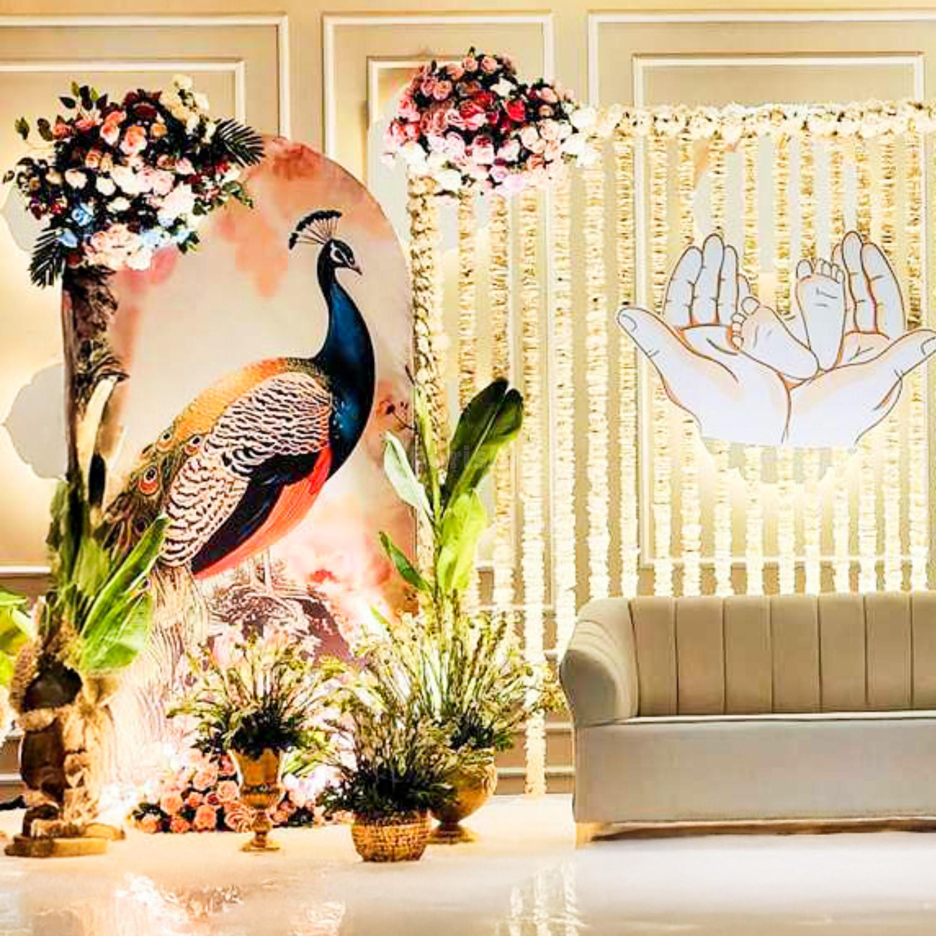 Decoration props and flood lights fills the finish touch on the floor for a grand gathering