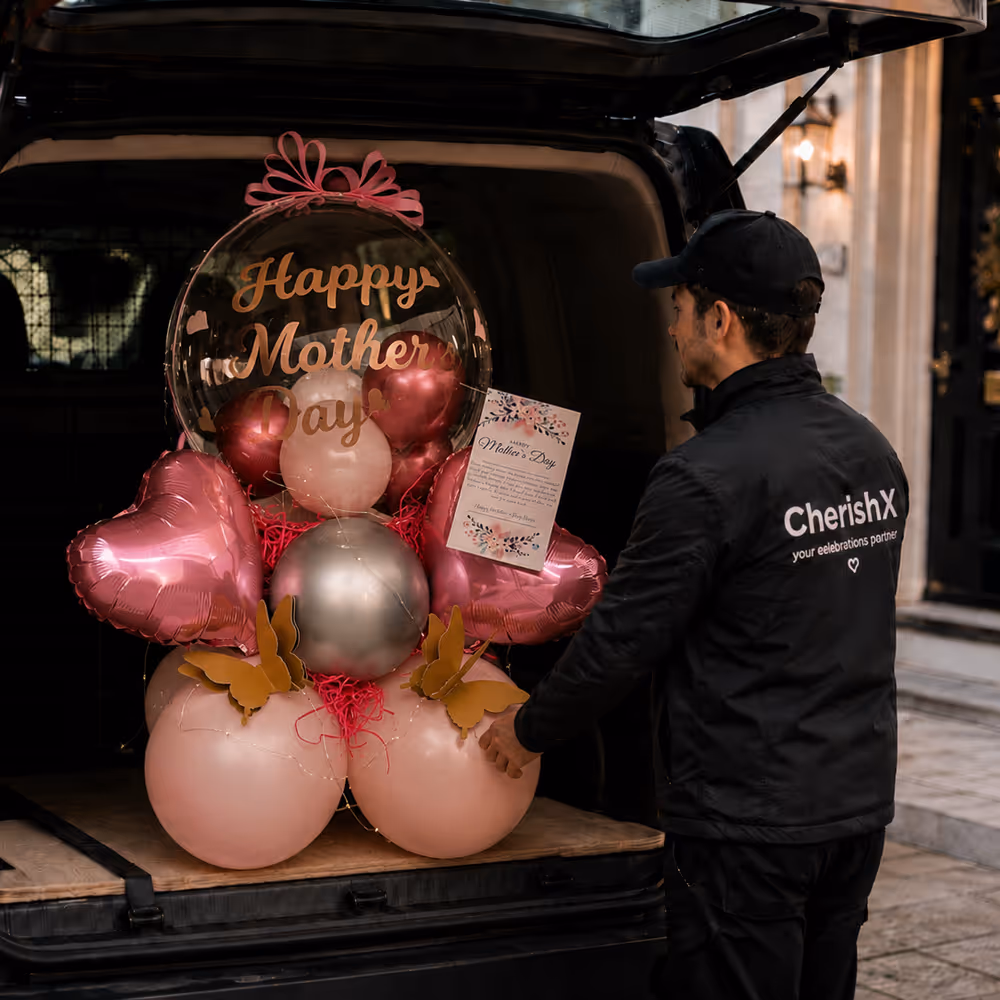 Pink Pastel and Chrome Balloon Bouquet - Delivered Assembled
