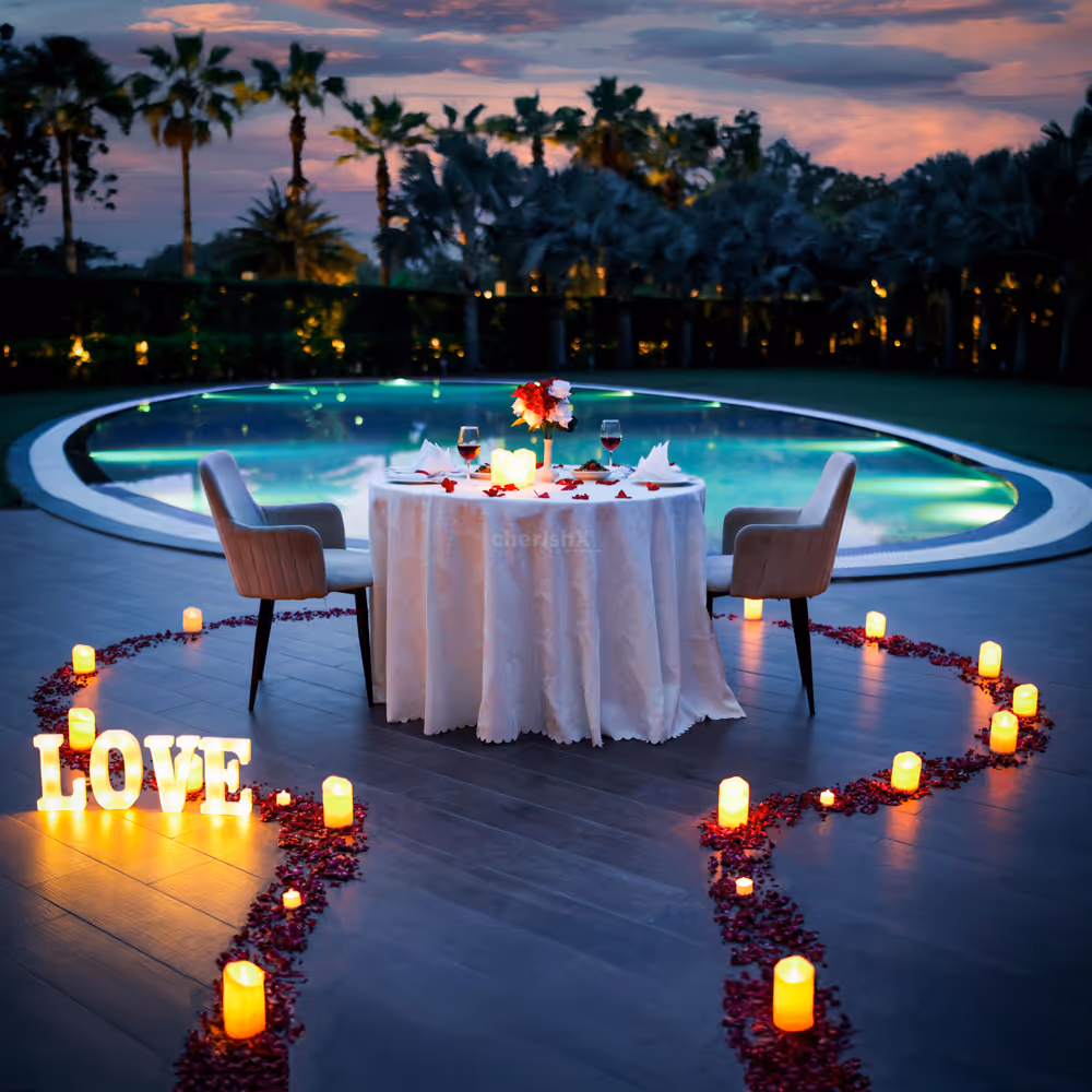 luxury poolside dining for date night or anniversary celebration in delhi ncr, gurugram