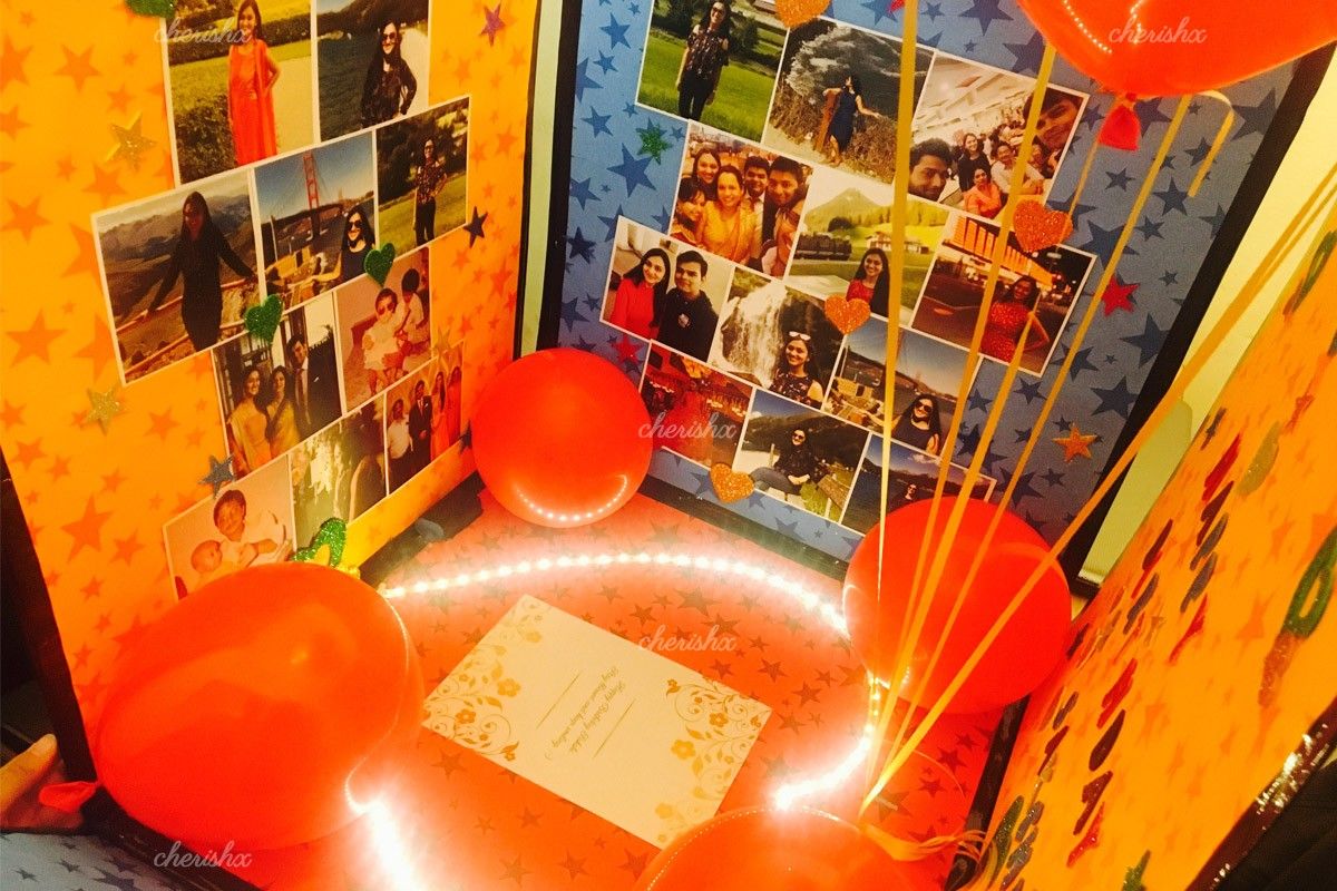 A box, full of your loving pictures and balloons for a perfect surprise.