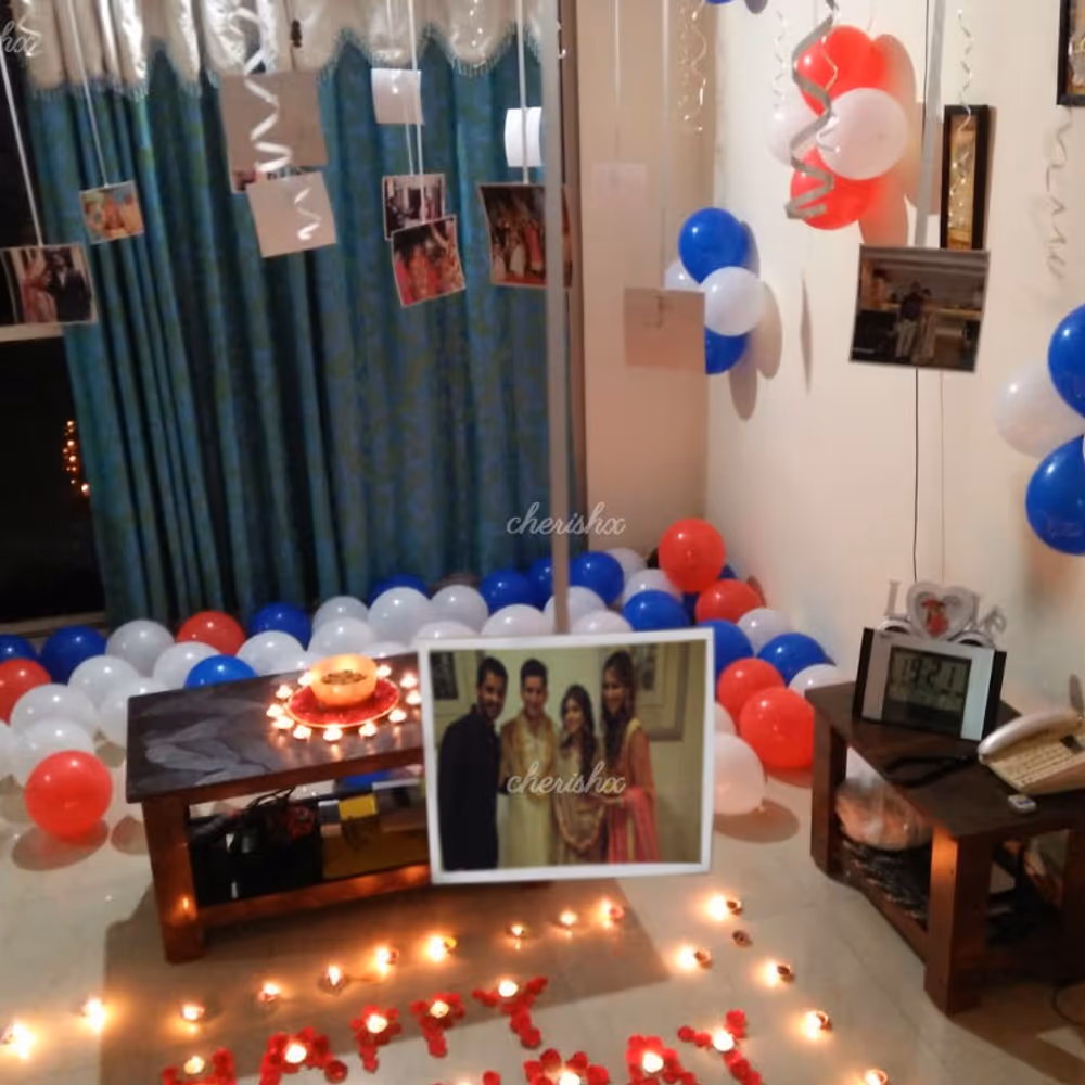 Balloon decoration at your home with candles and flower petal decoration in Delhi, Gurgaon, Noida, Faridabad and NCR