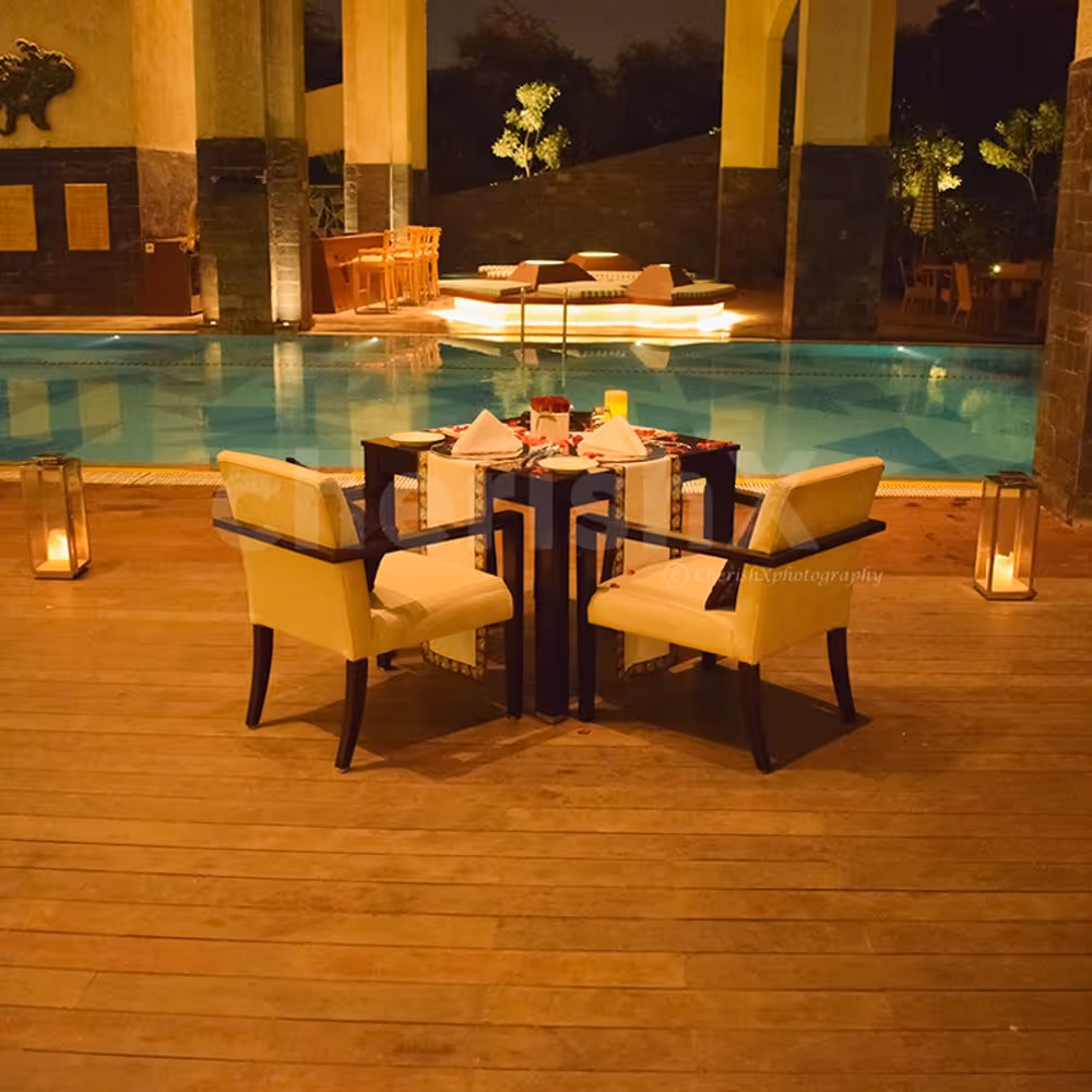 Poolside Candlelight Dinner Setup at Taj Vivanta, Dwarka