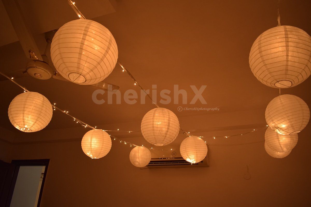 Decoration in Room with Lanterns and Fairy Lights.