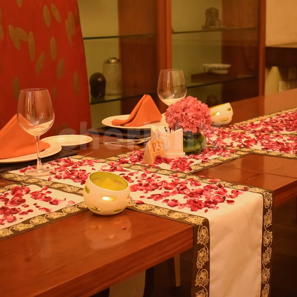 Candlelight Dinner with Flower Petals Table Decoration