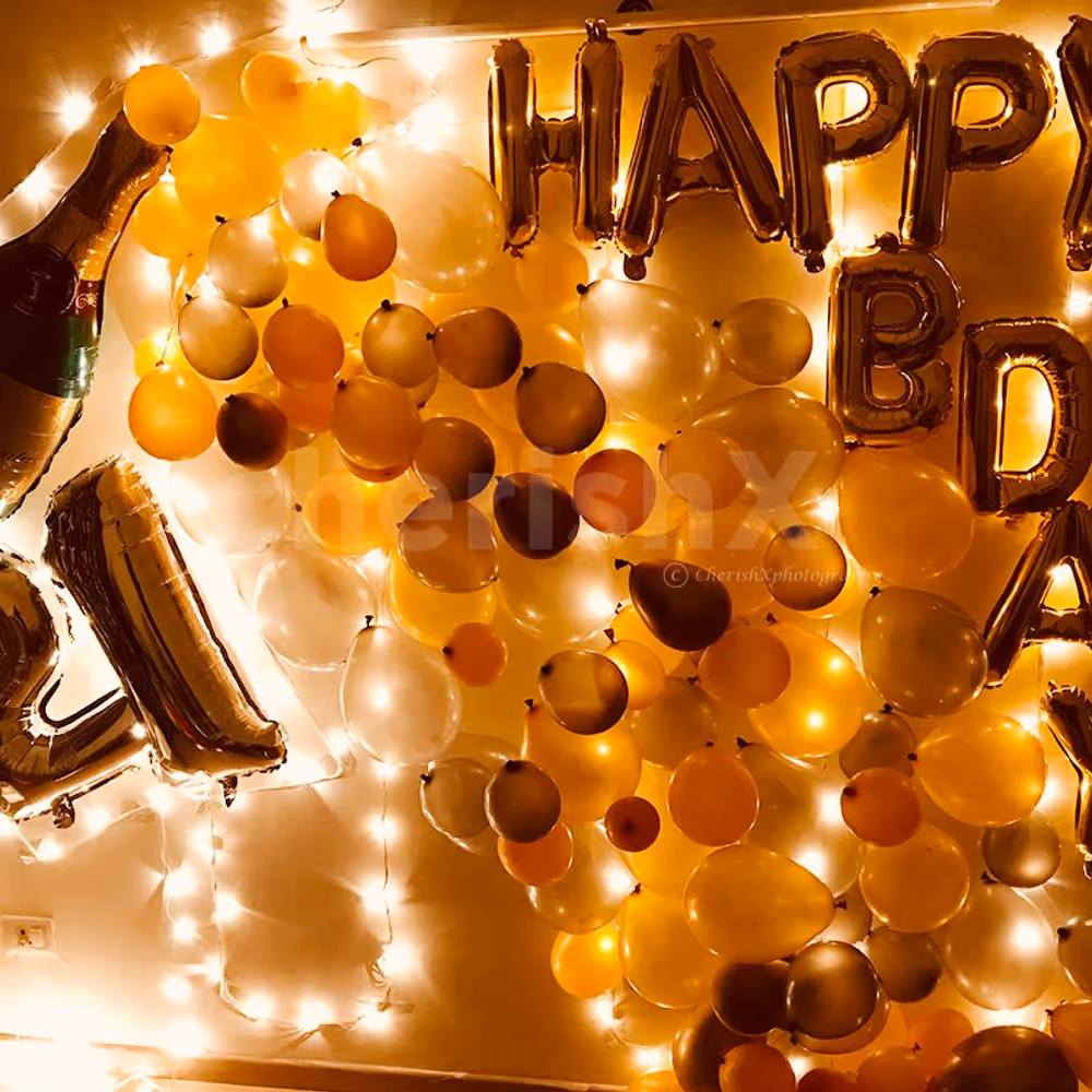 Decorations feel as if Balloons are flowing out of a Champagne