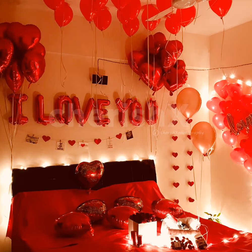 Red and Heart Theme Romantic Decoration