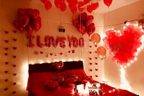 Red and Heart Theme Romantic Decoration