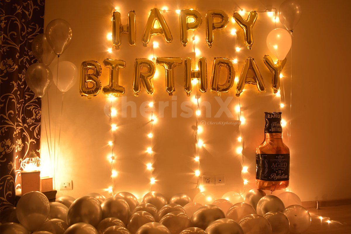 Happy Birthday, Champagne and Whiskey Foil Balloons