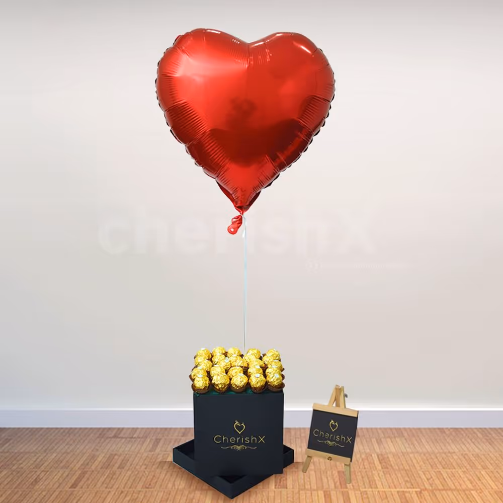 Chocolate Bucket with Heart-shaped Balloon to gift to your close ones.