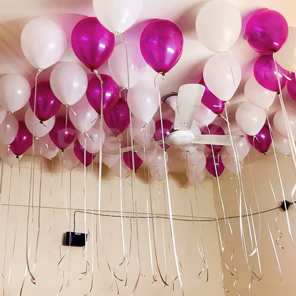 White and Magenta Balloon Decoration at your home in Delhi, Gurgaon, Noida, NCR