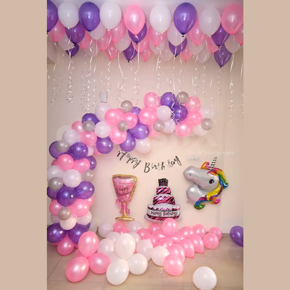 Surprise your baby girl or baby boy with this attractive unicorn birthday balloon decoration.
