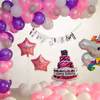 2 Pink Star foil Balloons and Happy Birthday Silver Bunting