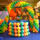 A dome-like structure made up of balloons with different colours to make the decor look attractive.