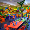 The decor is spread out in the whole place to give a Jungle-like look.