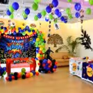 A kid's superhero Decor including Captain America, Black Panther and many more character cut-outs.