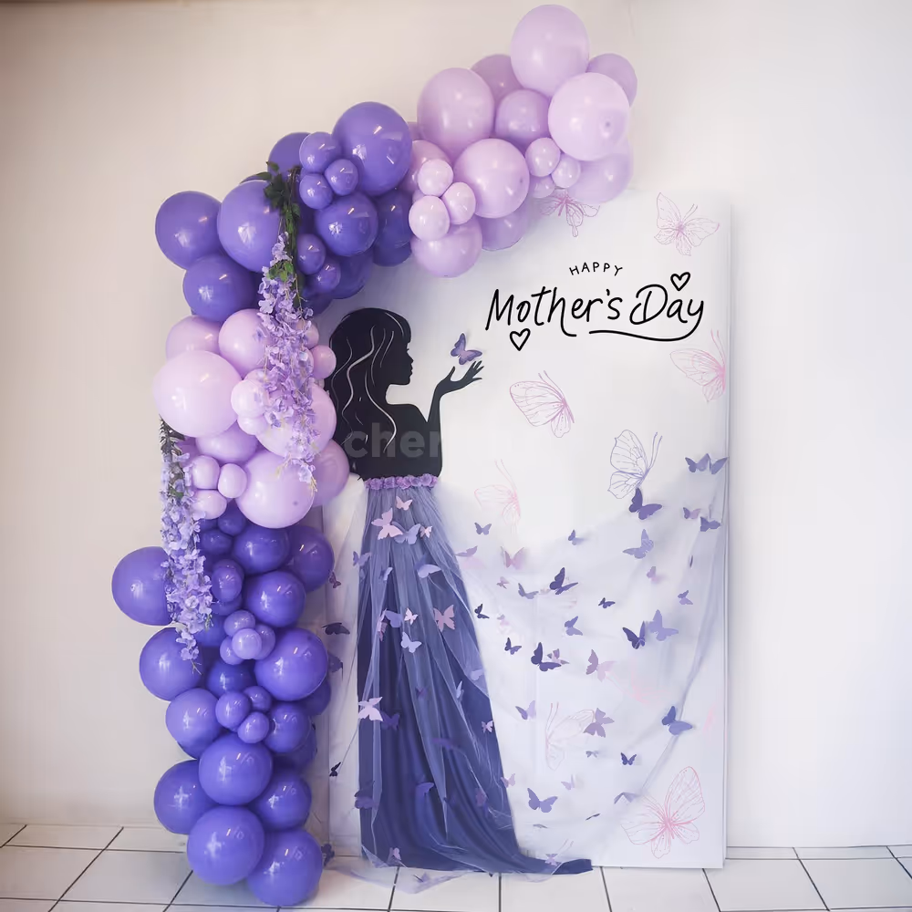 Breathtaking purple balloon arch for Mother's Day.
