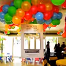 Coloured Bunches of balloons and Harry Potter Themed Photo Frame to create the Harry Potter Feels.