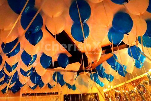 Balloons glued to the ceiling for balloon room decoration in Bangalore.