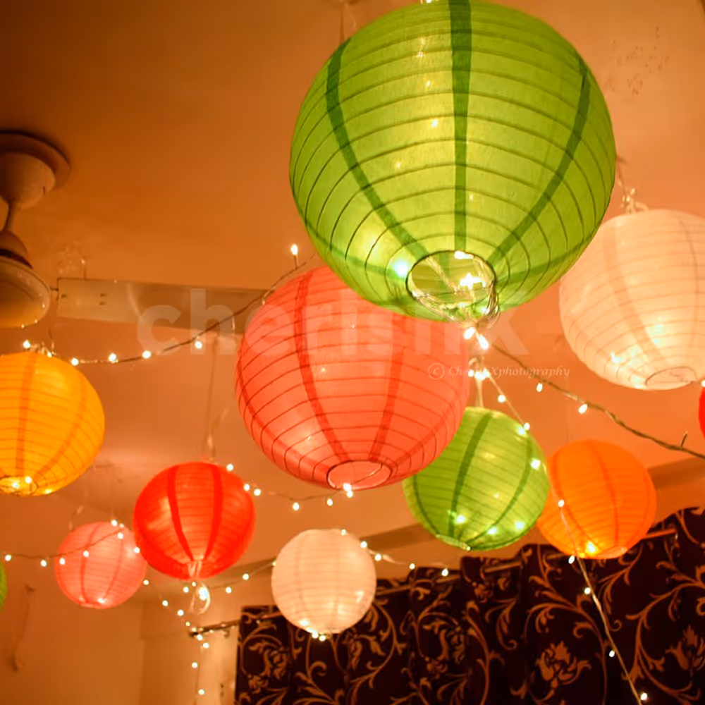 Multicolored Paper Lanterns with LED Lights