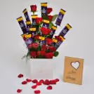 Send a bucket full of roses and chocolates to wish someone a birthday or anniversary.