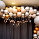 Balloon Arc, Chrome Balloons and Happy Birthday Bunting