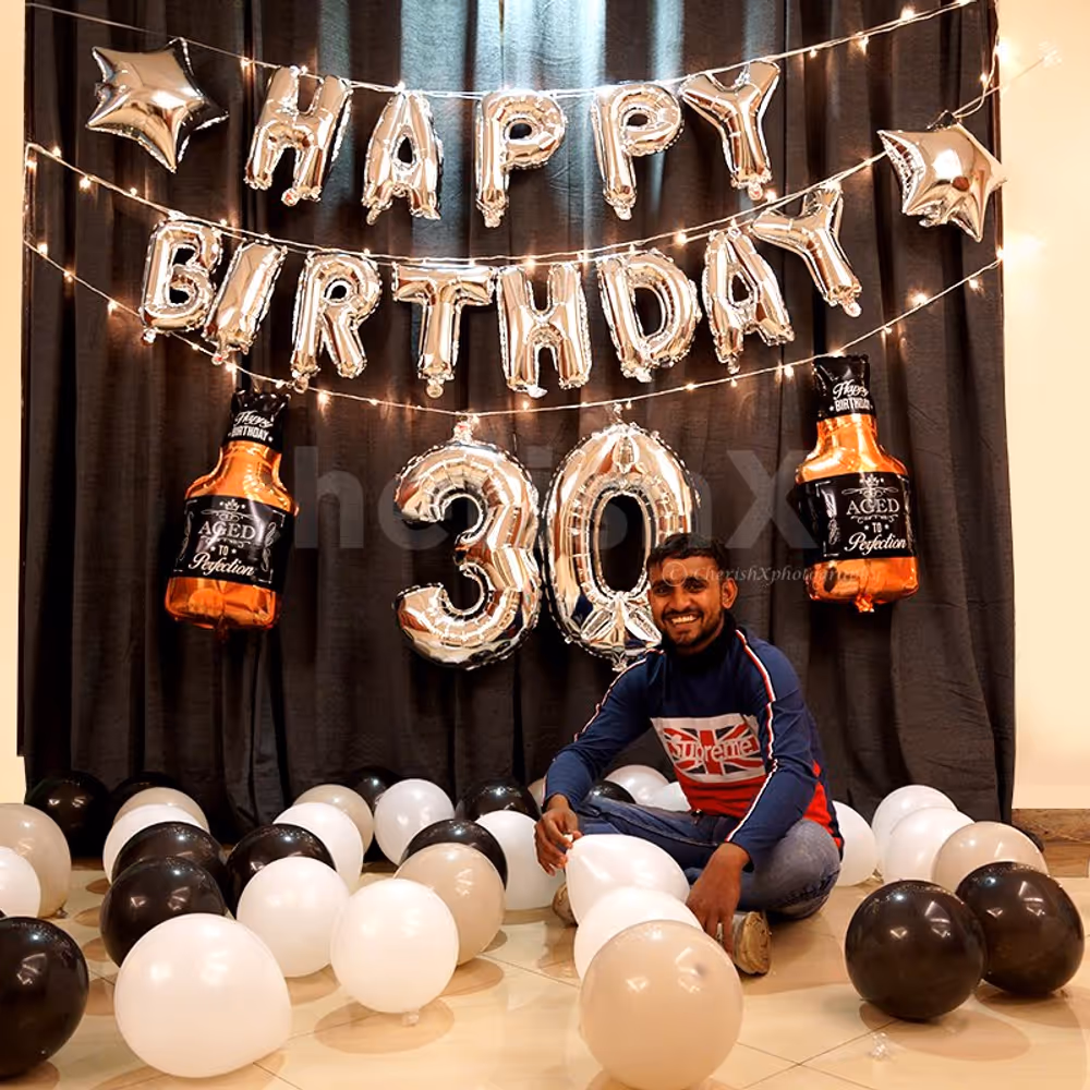 Silver Themed Birthday Balloon Decoration