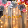 Rosettes of Pink, White and Gray Coloured used to make the room decoration brighter.