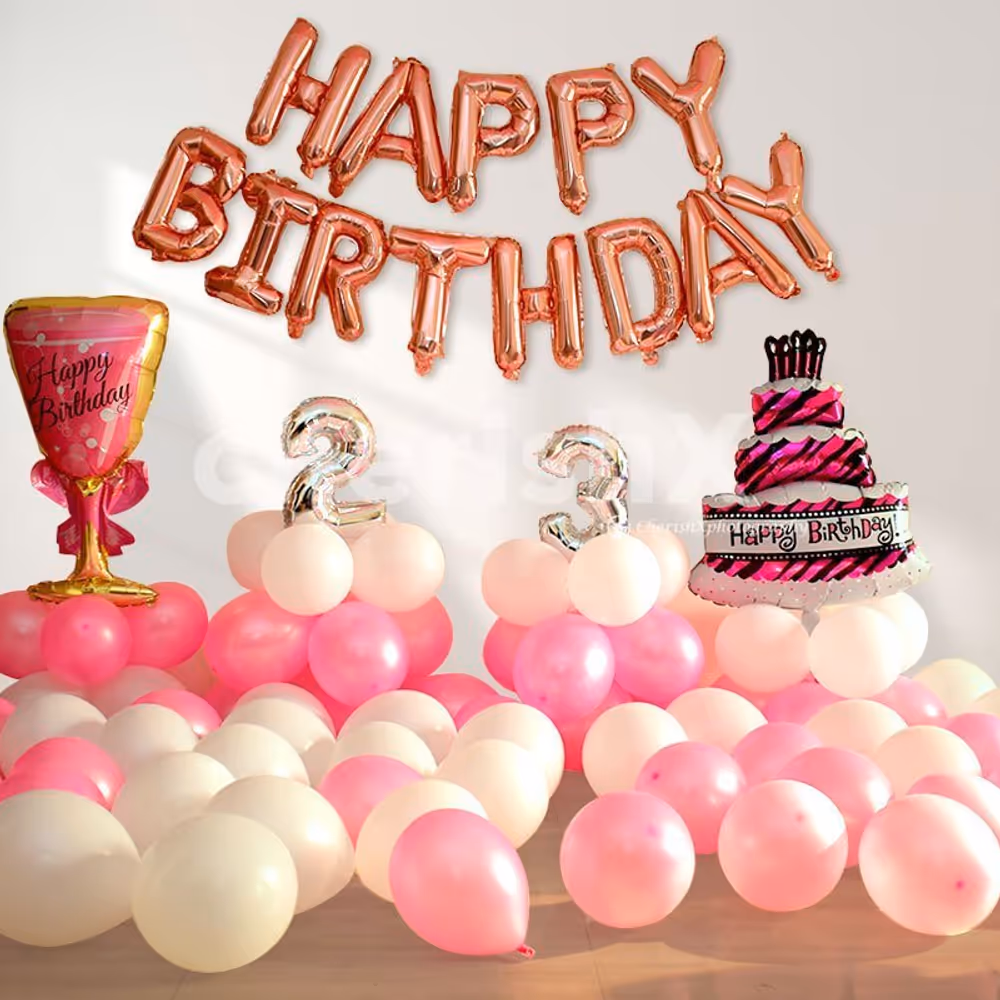Wine and Cake Pink Color Big Foil Balloons