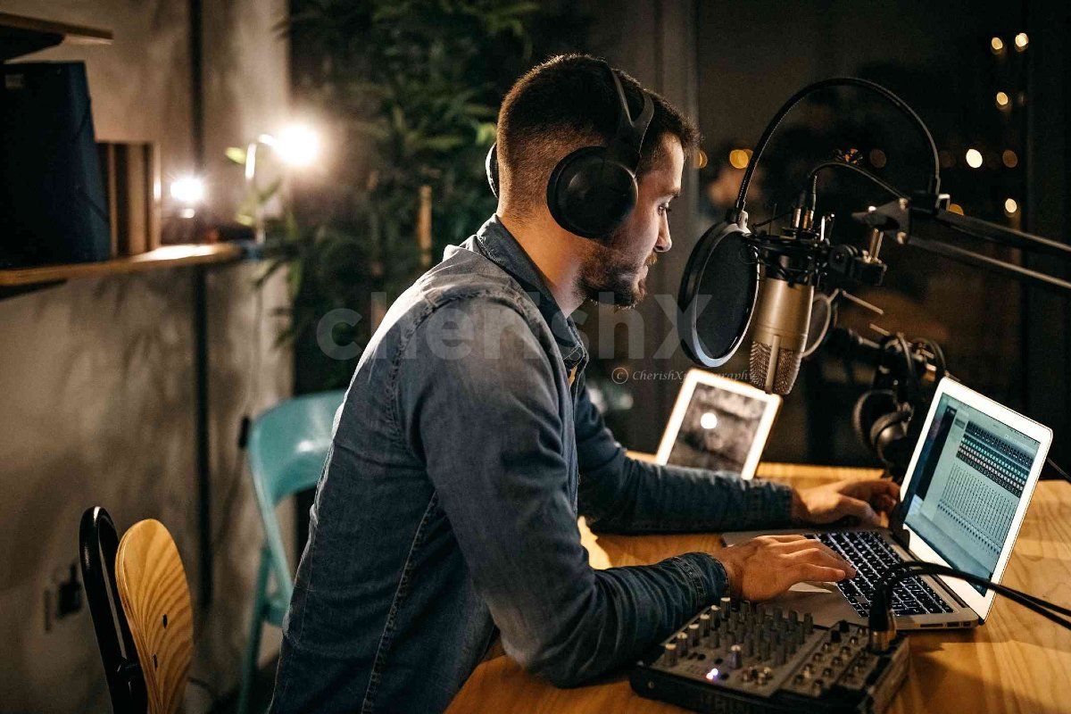 The Radio show is recorded by a professional voice over artist.