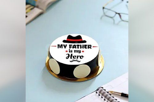 'My father is my hero' special designer photo cake delivery at home for fathers day