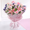 9 Mixed Pink Flowers Bouquet (Lilies, Roses, Carnations)