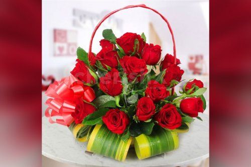 A 30 gorgeous red roses cane bucket