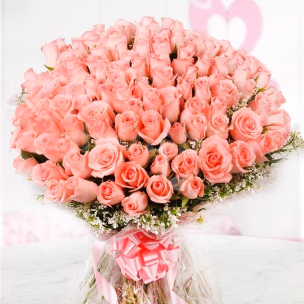 100 pink roses bouquet