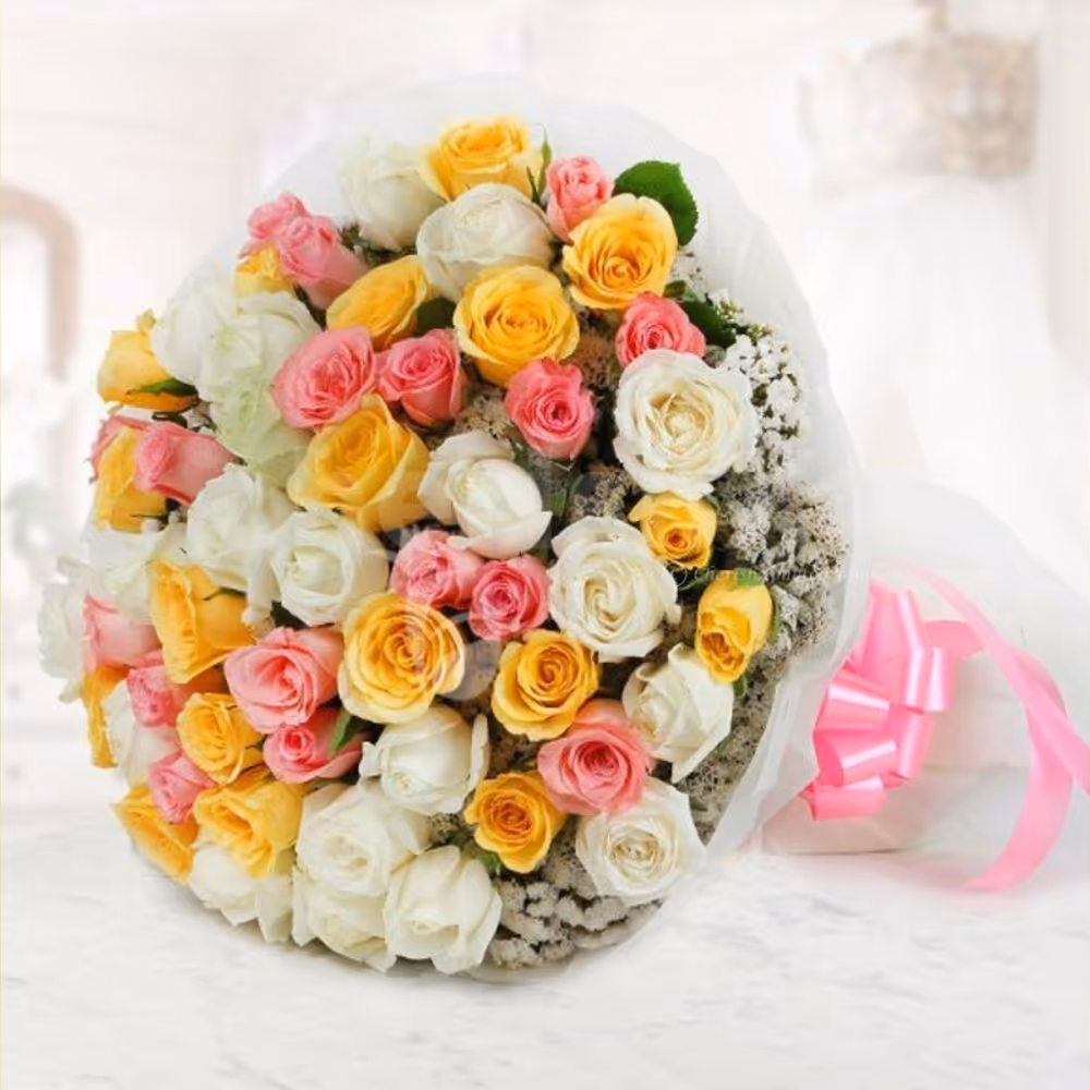 50 mixed roses blooming bouquet online delivery