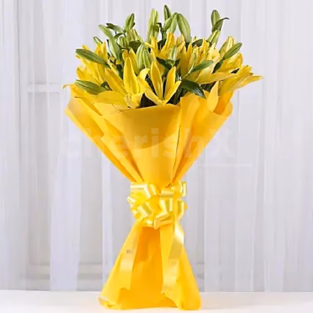8 asiatic yellow lilies bouquet
