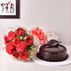 Red rose and chocolate truffle cake combo