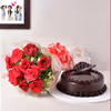 Red rose and chocolate truffle cake combo
