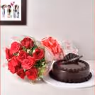 Red rose and chocolate truffle cake combo