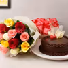 12 mixed roses and truffle cake combo