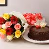 12 mixed roses and truffle cake combo