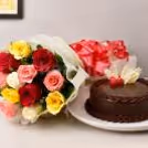 12 mixed roses and truffle cake combo