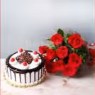 10 red rose bouquet and black forest cake