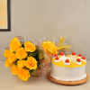 10 yellow roses and a pineapple cake
