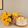 10 yellow roses and a pineapple cake