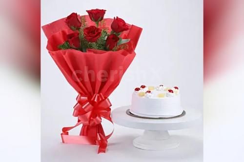 10 red roses with pineapple cake home delivery