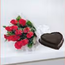 12 red rose with heart shape chocolate truffle cake