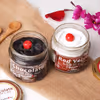 12 Red rose bouquet with 2 cake jars - red velvet and chocolate truffle flavors