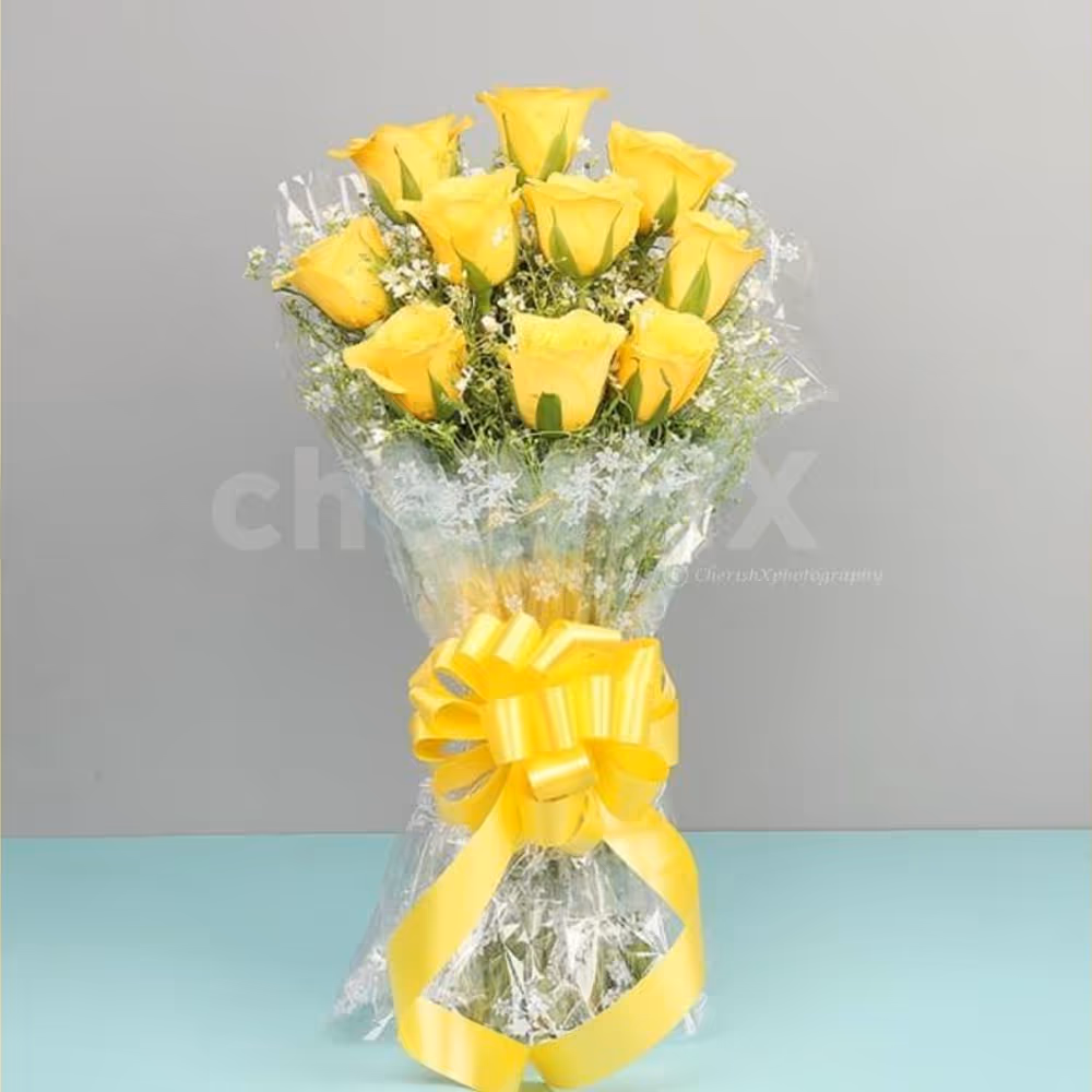 12 Yellow Roses & 'Dad' Butter scotch cake home delivery