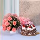 10 pink roses and black forest cake combo