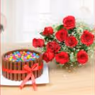 10 roses and Kitkat Gems cake combo